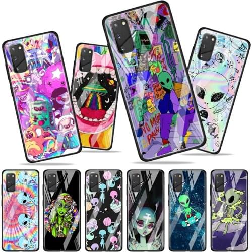 Aesthetics Cartoon Alien Tempered Glass Cover For Samsung Galaxy A01 A11 A21S A21 A31 A41 A51 A71 A81 A91 Phone Case