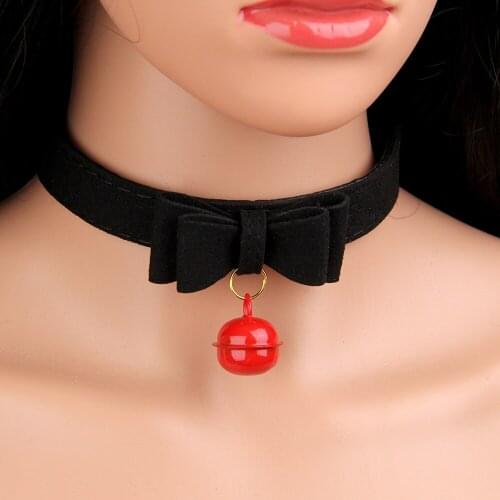 Black Pink Charm PU Leather Bell Choker Sex Toys Necklace Punk for Women Adult Games Gothic Club Cross Jewelry Necklace BDSM