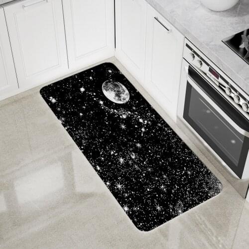 Black Starry Sky Floor Mat Kitchen Area Rugs Large Living Room Bedroom Bathroom Decoration Print Moon Star Carpet