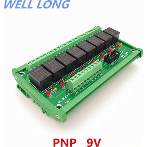 DIN Rail Mount 8 Channel PNP Type 9V 15A Power Relay Interface Module,HF JQC-3FF-9V-1ZS Relay