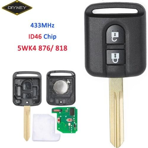 DIYKEY 5WK4 876/ 5WK4 818 433MHz ID46 Chip Fob for Nissan Elgrand X-TRAIL Qashqai Navara Micra Note NV200 2 Button Remote Key