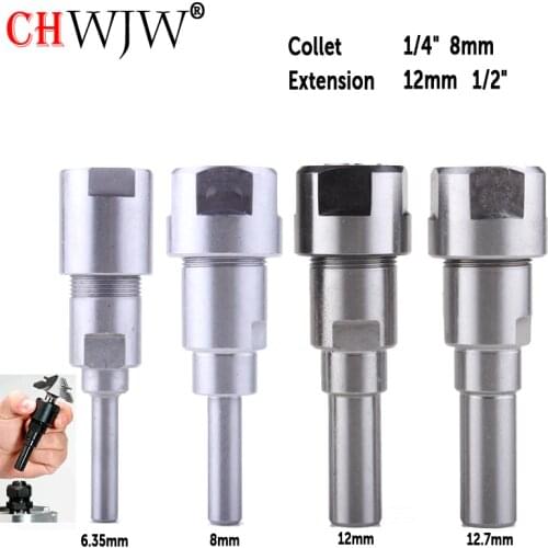 CHWJW 1 pc 1/4" 8mm 12mm 1/2" Shank Router Bit Extension Rod Collet Engraving Machine Extension Milling Cutter for Wood