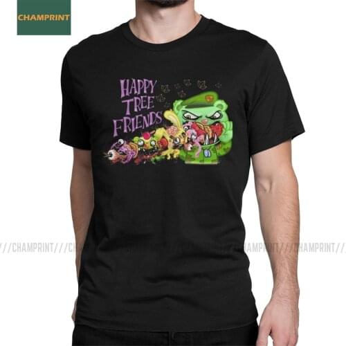 Happy Barbecue Friends Happy Tree Friends Men T Shirt Toothy Lumpy Flippy Cartoon Tees Short Sleeve T-Shirts Cotton Plus Size