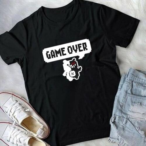 New Arrival Unisex Fashion Casual game Over Letter Print Tee Shirt Short Sleeve Round Neck Shirt casual pure cotton goth tops