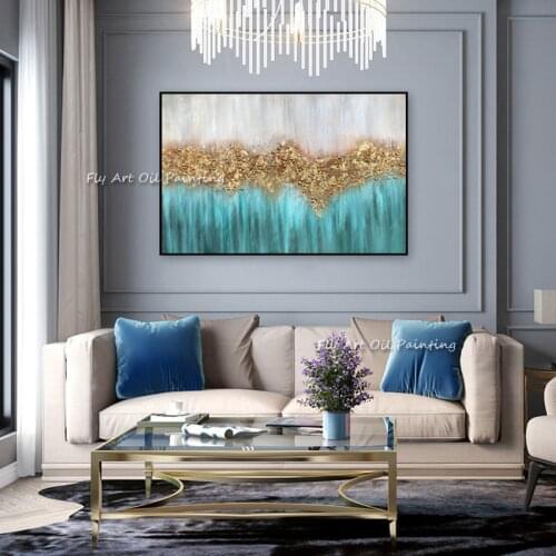 100% Handmade New Large Modern Abstract Thick Gold Foil Oil Painting Canvas Golden Picture Painted By Skill Artist Home Decor