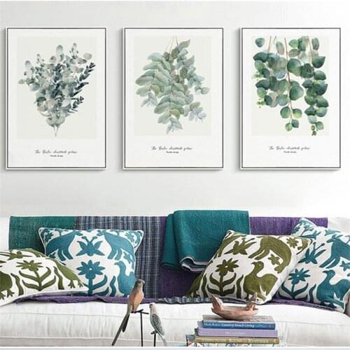 Spray Color Fresh Natural Scenery Green Plant Leaves Abstraction Yellow Circles Canvas Painting Wall Picture Poster Living Room