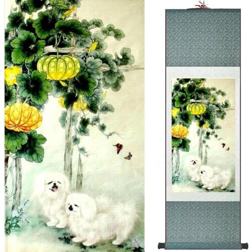 Dog silk art painting Chinese Art Painting Home Office Decoration Chinese dog painting20190905048