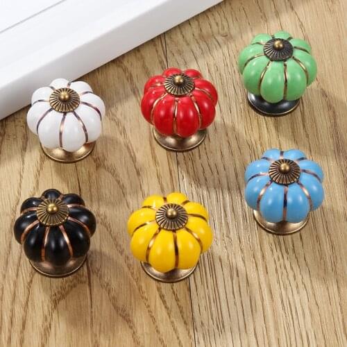 Pumpkin Ceramic Handles Drawer Knobs Cupboard Door Handles Single Hole Cabinet Handles With Screws Furniture Knobs