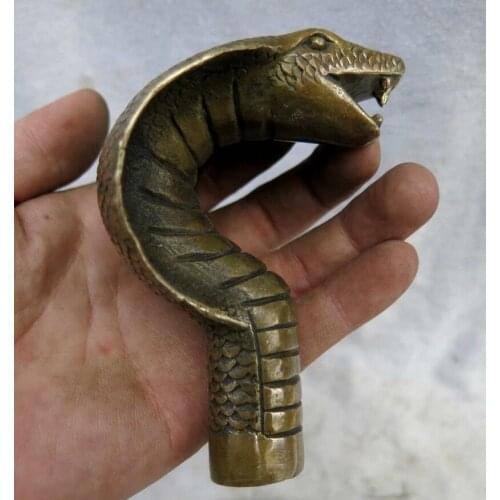 China carved fine brass beautiful cobra crutch handgrip sculpture handle statue