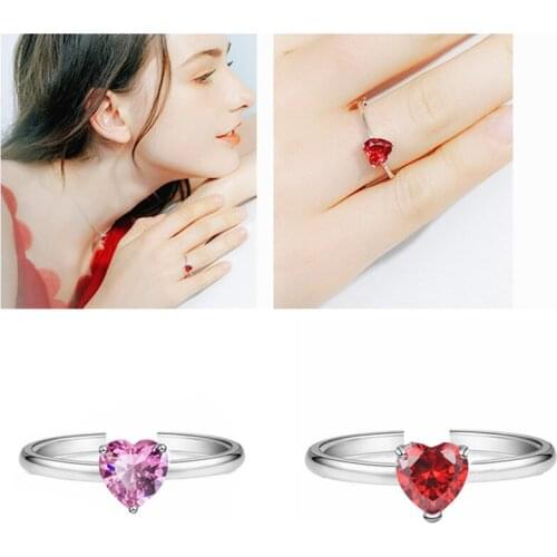 Hot Sale Charm Open Zircon Heart Rings for Women Adjustable Finger Rings Valentines Day Gift Jewelry