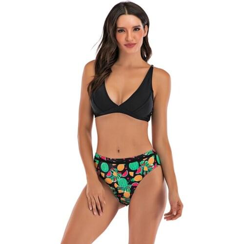 Sexy Deep V Bikini Set Women Swimsuit Padded Fruit Printed Swimwear Adjust Brazilian Bathing Suit Biquini Maillot De Bain Femme