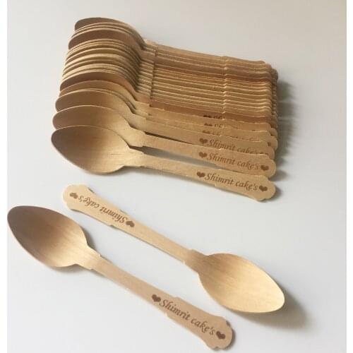 Cake Spoon with Personalized Wood monogram for Dessert Yogurt Jam Jars Chocolate Restaurant Cake Shop Party Cupcake Decoration