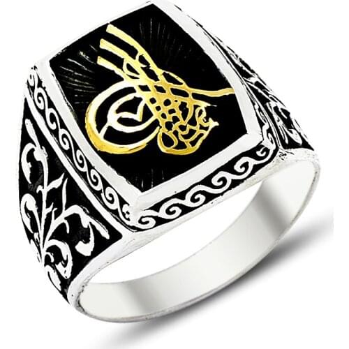 925 Silver Ottoman Logo Printed Traditional Ring for Man