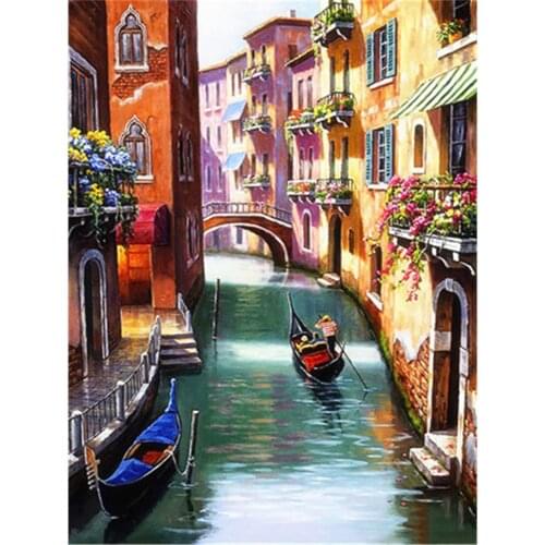 Landscape Street DIY 11CT Cross Stitch Embroidery Kits Needlework Craft Set Cotton Thread Printed Canvas Home Wholesale