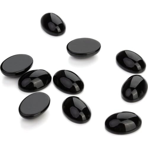 Natural Stone Cabochon 10X14 12X16 13X18 15X20 18X25mm Black Agate Egg Shape Beads for DIY Jewelry