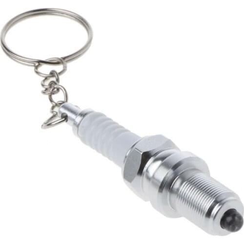LED Flashlight Key Chain Spark Plug Keychain Mini Car Part Outside Camping Key U2JF