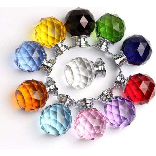 New 1PCS/LOT 30mm 11Color Crystal Ball Drawer Knobs / Crystal Handle With Zinc Base Chrome Finish For Furniture