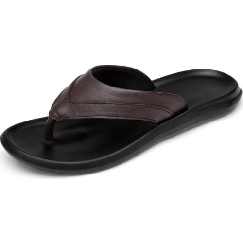 Genuine Leather Shoes Men Fashion Men Flip Flops Trendy Anti-slip Cow Leather Mens Casual Shoes Classic Beach Slippers