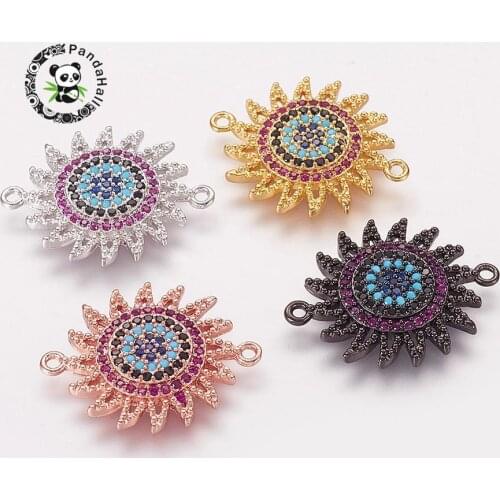 Pandahall 5pcs Brass Micro Pave Cubic Zirconia Links, Flower, Mixed Color, 17.5x22x2.5mm, Hole: 1.3mm