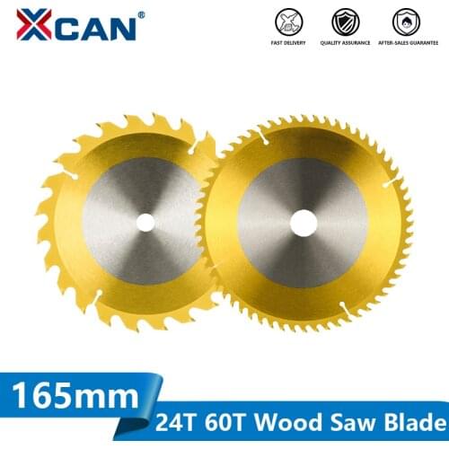 XCAN TCT Saw Blade 165mm 24T 60T Titanium Coated Carbide Ciculrar Saw Cutting Disc For Plastic Acrylic Wood Cutting