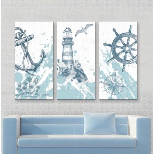 Nordic Poster 3pcs Canvas Seascape Lighthouse Wall Art Print Painting Living Room Decoration Picture