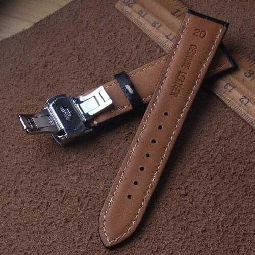 Calf Genuine Leather Watchbands white stitched Band Buterfly Buckle Strap Wrist Bracelet 18mm 19mm 20mm 21mm 22mm high quality