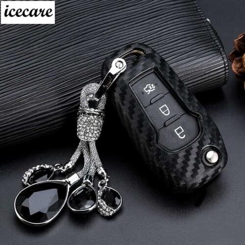 Carbon Fiber Pattern Silicone Key Case Cover For Ford Edge Mondeo Mustang For Ford Keys keychain