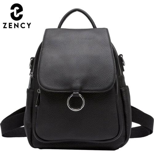 Zency 2021 New Fashion Women Backpack 100% Genuine Leather Winter Beige Daily Casual Travel Bag Classic Black Schoolbag Knapsack