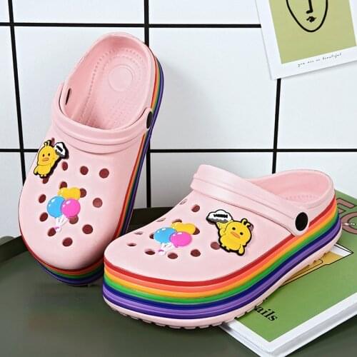 Summer Hollow Breathable Thick-Soled Lazy Shoes Female Cartoon Pattern Sweet And Cute Student And Slippers EVA Beach Sandals