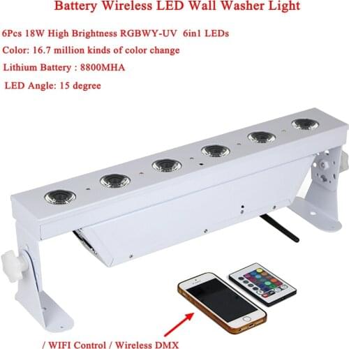 NEW Type Stage Lights 6x18W 6IN1 RGBWA UV Battery Operated Wireless DMX512 LED Wall Washer Light For Disco DJ Stage Effect Light