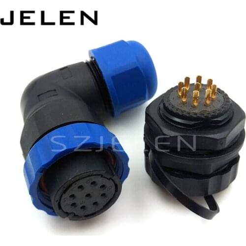 SD20 IP68 90 degree elbow waterproof connector 9 pin , Panel mounting power cable plug and socket, Automobile connector
