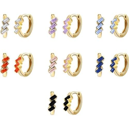 925 Silver Ear Buckle Gold Purple Green Huggies Circle Rock Punk Pendiente Luxury Fashion Exquisite Party Jewelry Stud Earrings