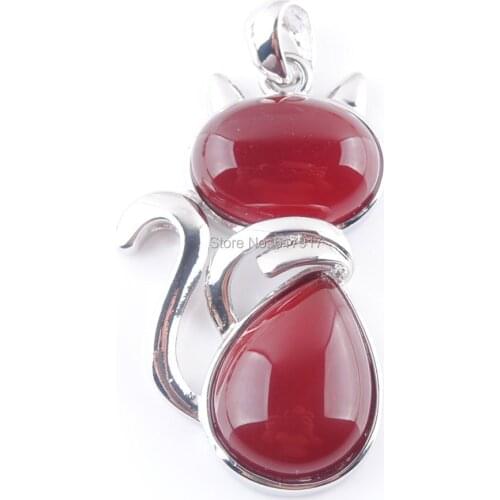 Lovely Kitty Cat Animal Pendant for Girl Gift Chakras Natural Agates Gem Stone Bead Silvers Pendant Jewelry 1PCS TN3564