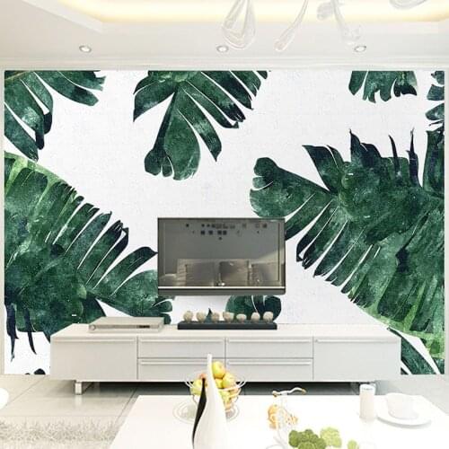 Nordic Vintage Green Banana Leaf Mural Wallpaper 3D Retro Rose Flower TV Background Photo Wall Painting For Living Room Bedroom