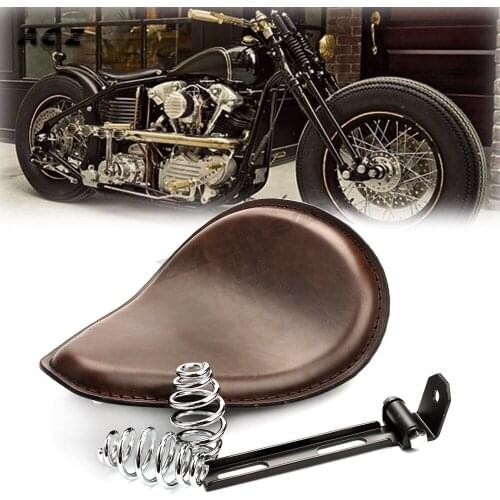 ACZ Motorcycle Leather Stitched Solo Seat With Mounting Bracket Spring For Harley Sportster 883 1200 XL Bobber Chopper 48