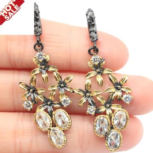 50x20mm Bohemia Design 6.9g Vintage Created Bright Cubic Zircon Aquamarine Cool Black Metal Silver Earrings Daily Punk Hollow