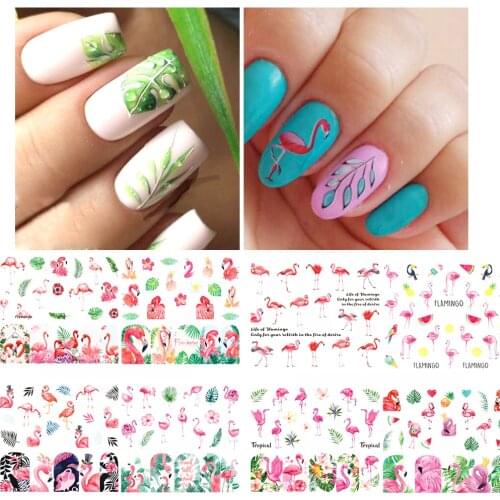 Water Transfer Nail Slider 12 Designs Flamingo blue leaves tree Decals Sexy Girl Full Wrap Nail Art Sticker Manicure Set Z0169