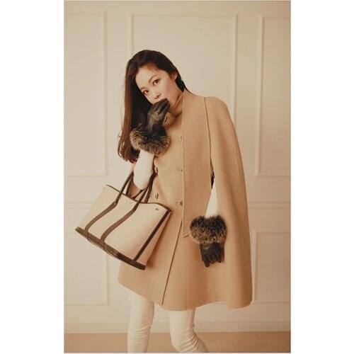 High Quality Woman Fleece Coat Cloak,Female Khaki Or Black Woolen Double Breasted Mantle Free Shipping