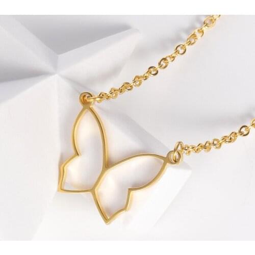 Women Neck Chain Simple Hollow Butterfly Choker Necklace Fashion Minimalism Gold Stainless Stee Pendant Girlfriend Jewelry Gift