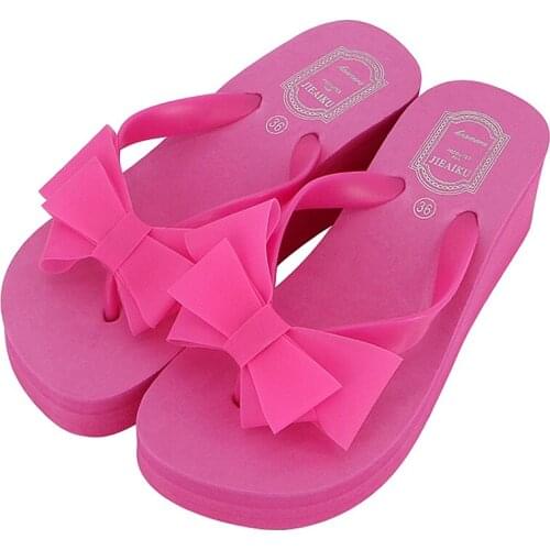 High Heels Women Flip Flops Summer Sandals Platform Wedges Slippers EVA Bow Fashion Beach Shoes Woman