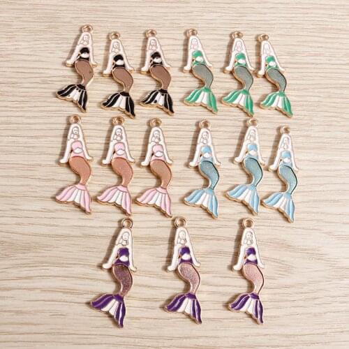 10pcs 14*23mm 5 Colors Enamel Mermaid Charms Pendants for Women Girls DIY Necklace Bracelets Earrings Jewelry Making Accessories