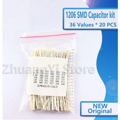 1206 SMD Capacitor assorted kit ,36values*20pcs=720pcs 1pF~10uF Samples Kit electronic diy kit