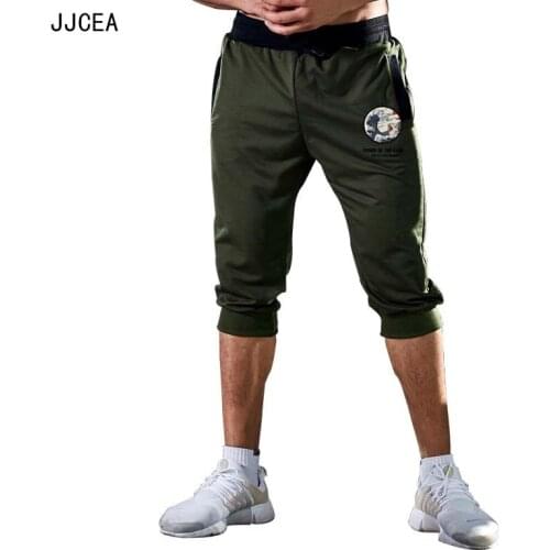 2019 heat brand knee long mens shorts color patchwork jogger sports Bermuda casual shorts Gulang cat print roupa masculina