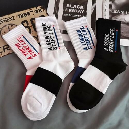 4Pairs = 1lot Set Crew Street Fashion Socks Seoul New York JP Japan Tokyo SEL Korea ICN US USA NY UK London Harajuku Start Life