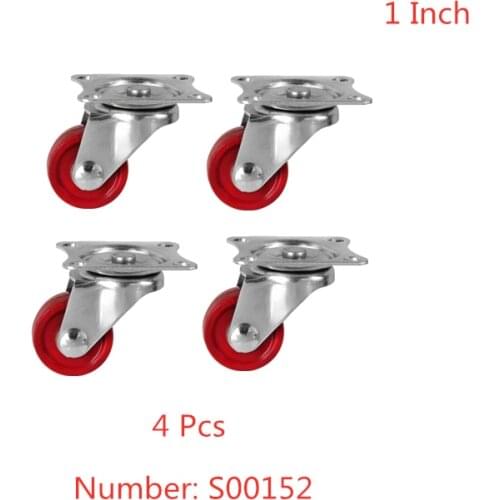 4 Pcs/Lot Casters Spot 1-Inch Jujube Red Pu Wheel Flat Bottom Movable Light Mute Wear-Resistant Furniture Small