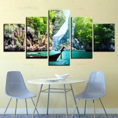 Natural Magnificent Scenery Gorges Rivers Blue Waves Photography Hd Printing Posters 5Pcs Frameless Canvas Decor Wall Paintings