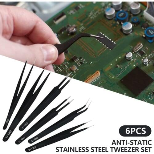 6pcs Safe Stainless Steel Anti-static Tweezers Maintenance Tool Kits Mobile Cell Phone Repair Refurbished Tool Sets for iPhone