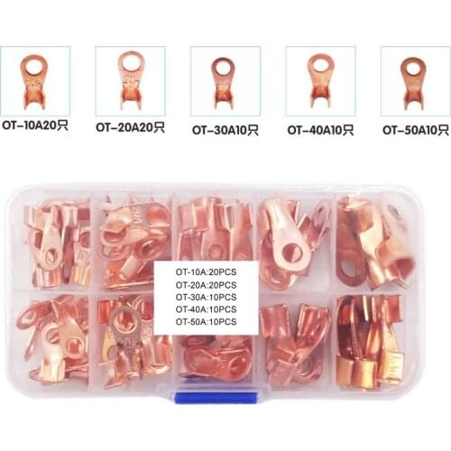 70PCS Copper Battery Cable Connector Terminal Open Lugs OT-10A 20A 30A 40A 50A