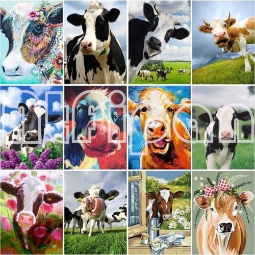 DIY 5D Diamond Painting Full Round Rhinestones Cow Cross Stitch Farm Animal Mosaic Diamond Embroidery Wall Art Home Decor
