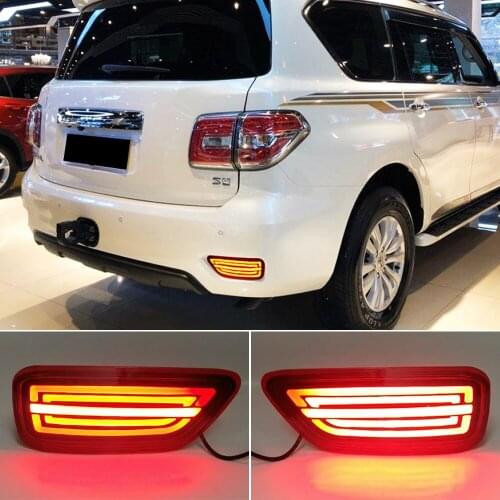 Car Flashing 2PCS For Nissan Patrol 2012 - 2019 Car LED Rear Bumper Reflector Fog Lamp Brake Light Moving Turn Signal lamp